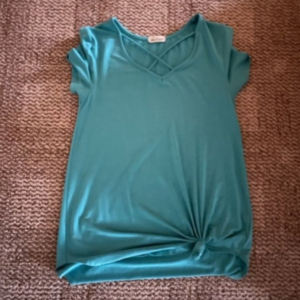 lime & chili Teal Knotted Front T-shirt - S